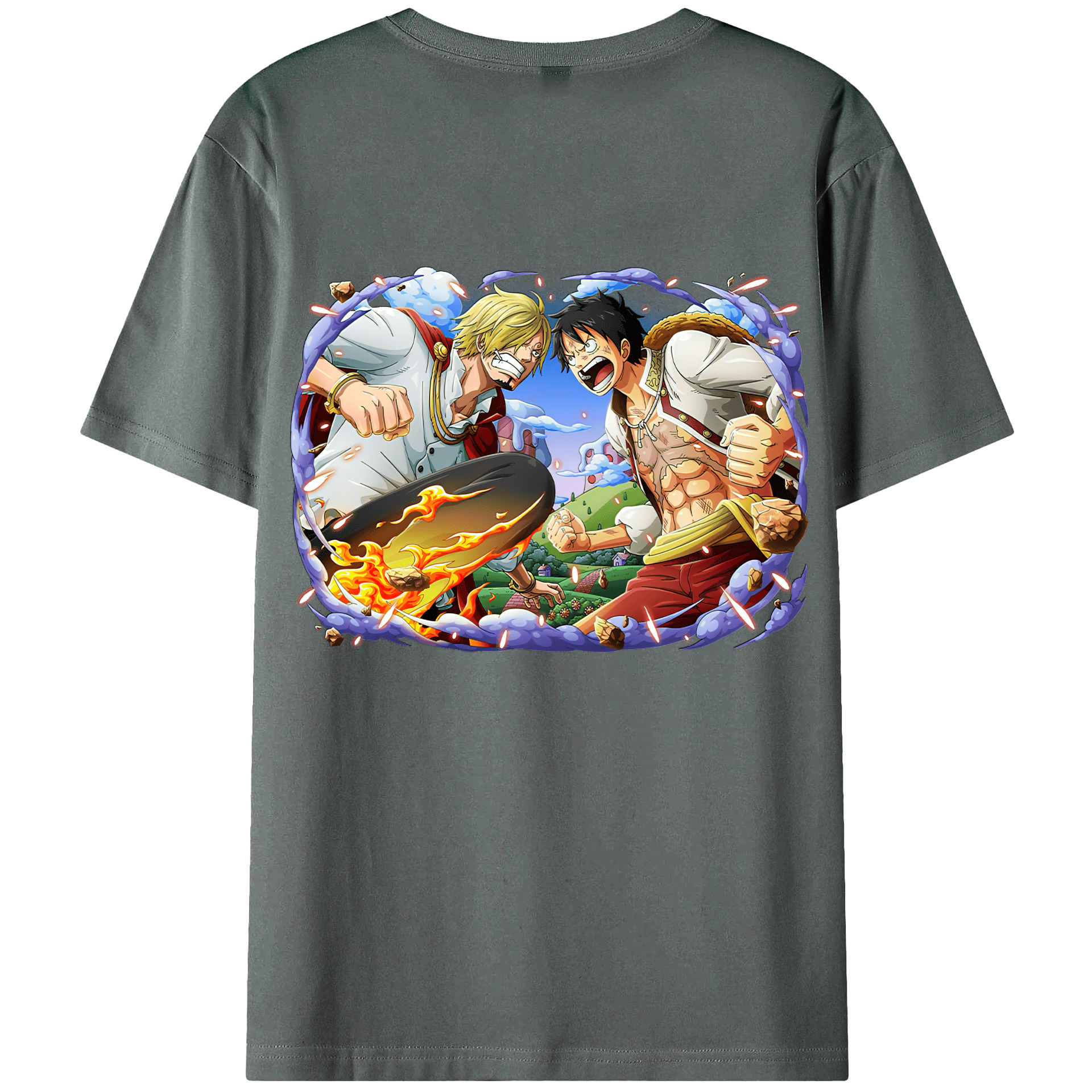ワンピース モンキー・D・ルフィ ONE PIECE Monkey D. Luffy 綿100％ メンズ半袖Tシャツ（バックプリント） 通気性
